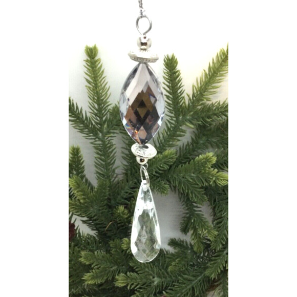 4 Crystal Drops Christmas Ornaments 2-Tiered Oval Shaped Crystal New - Picture 2 of 4